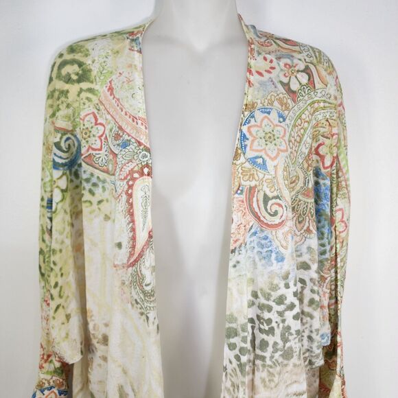 Chico's Cardigan Size 2 Large Open Front Pastel Kiara Paisley Lightweight Boho - Picture 3 of 11